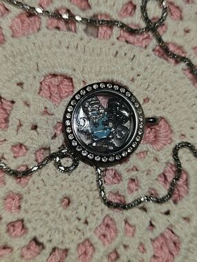 Silver Crystal Locket Necklace with Blue Accent Charms Locket  & 7 Charms !(207)